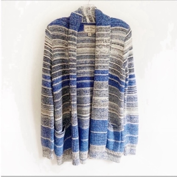 Lucky Brand cardigan blue and white striped knit sweater open front - Picture 2 of 8